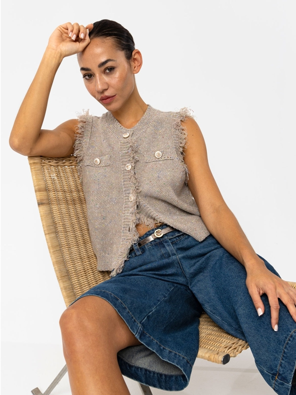 Coster Copenhagen Lurex Knit Vest Sand
