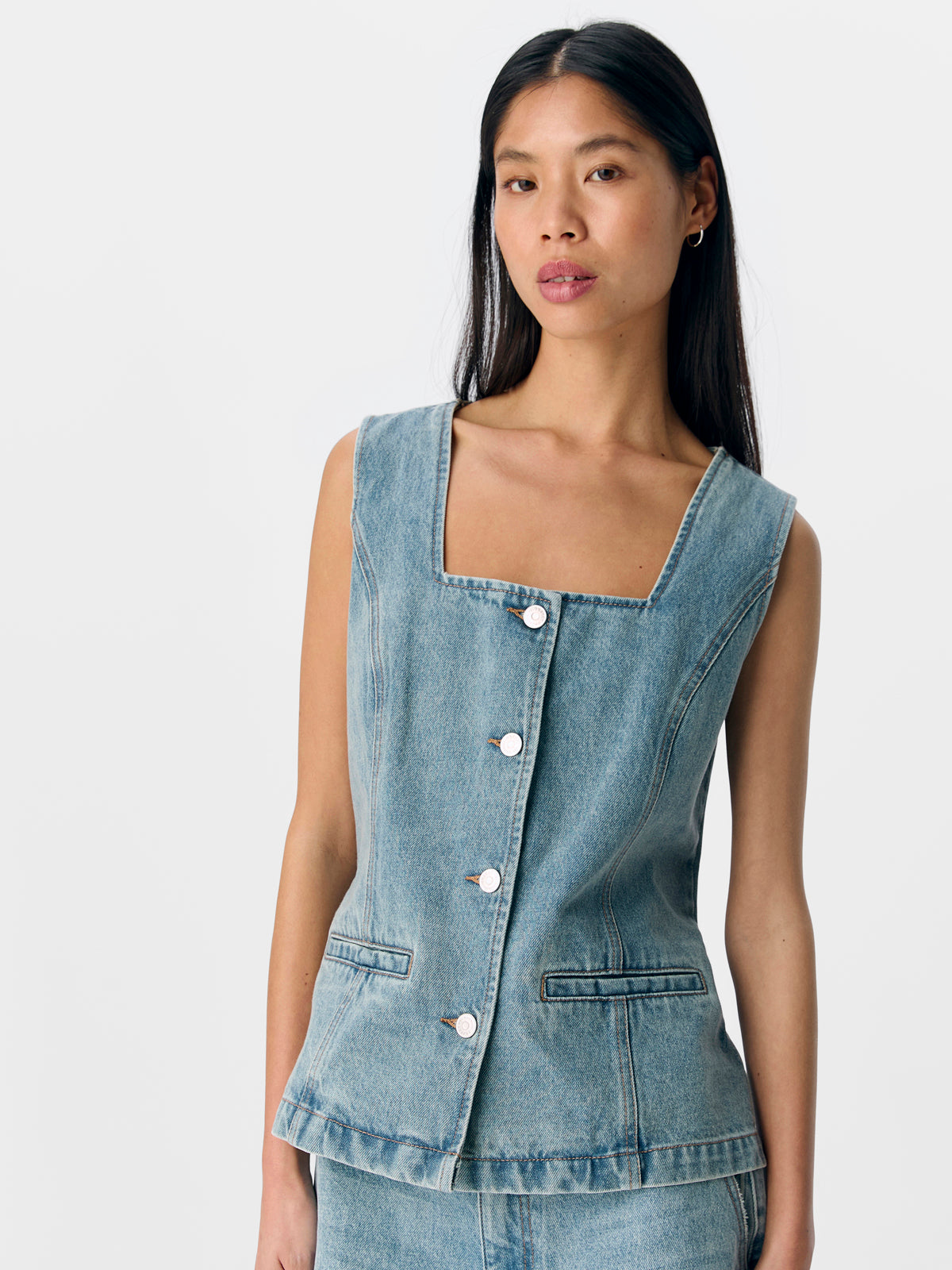 Object Denim Waistcoat Washed Blue