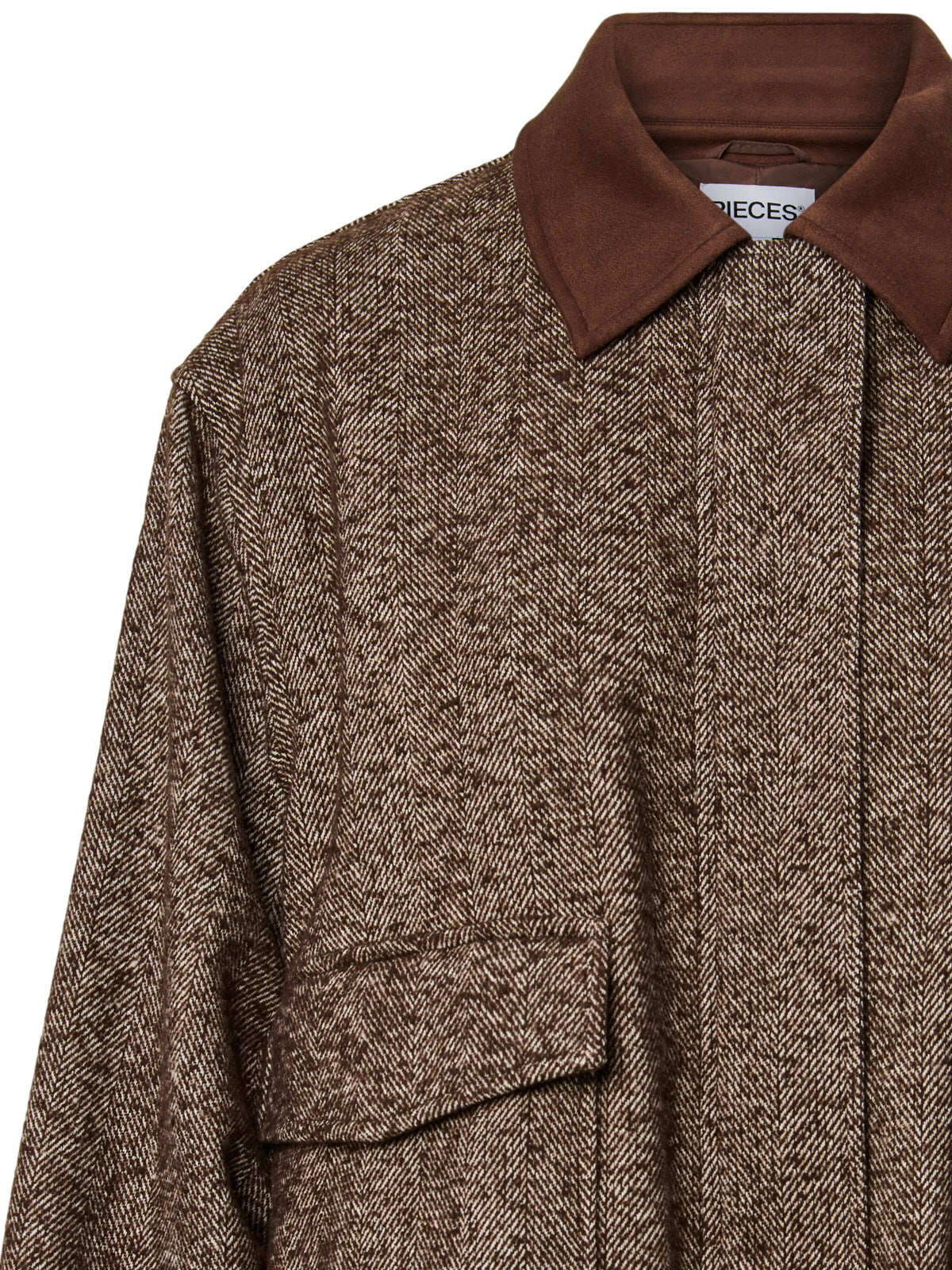 Pieces Herringbone Bomber Jacket Brown
