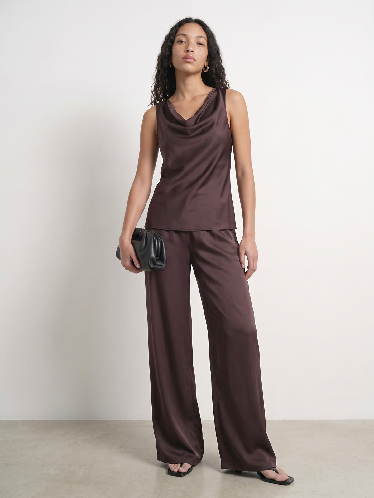 HPDP Satin Cowl Neck Top Chocolate Brown