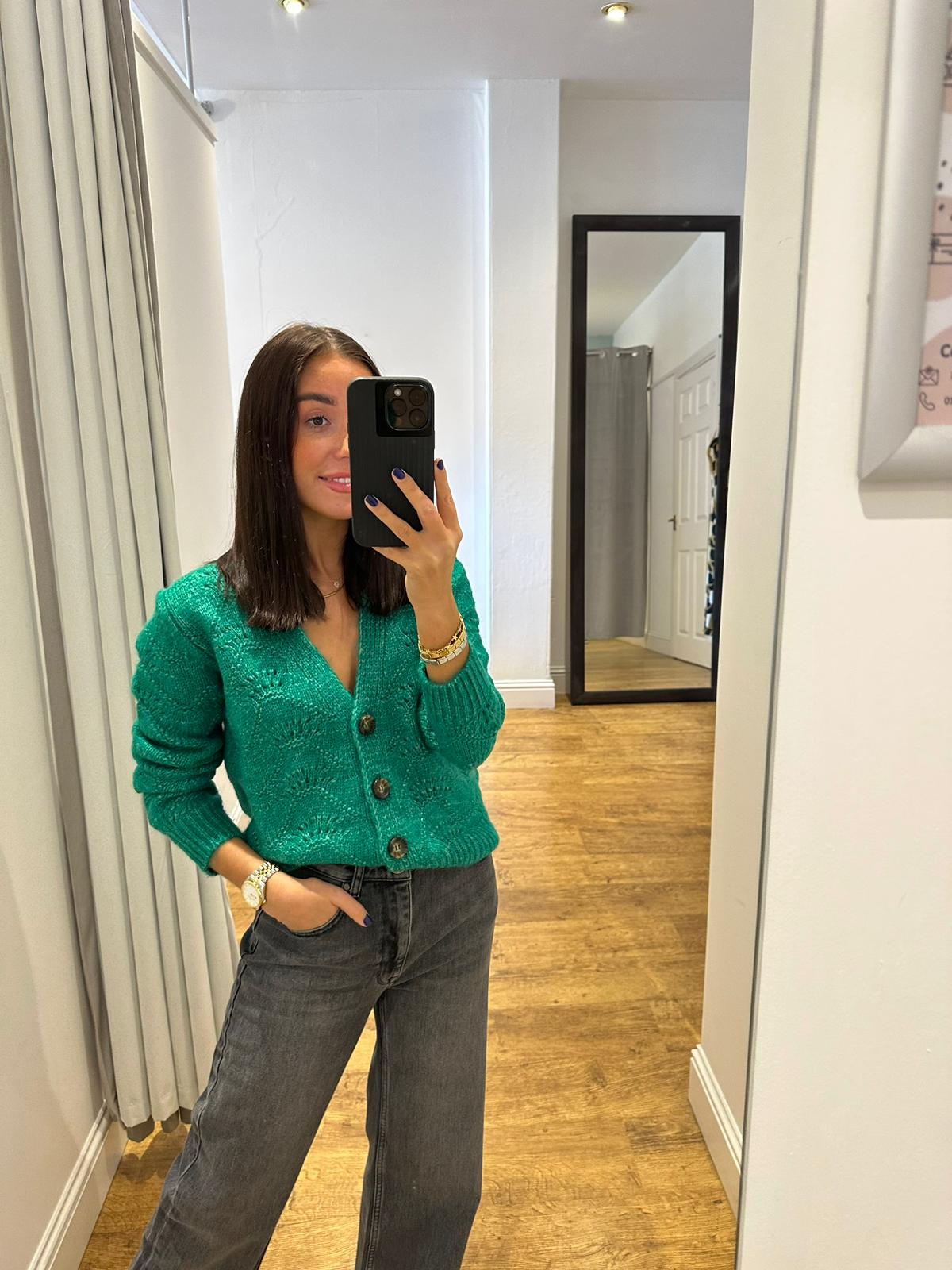 Pieces Long Sleeve Knit Cardigan Parakeet Green
