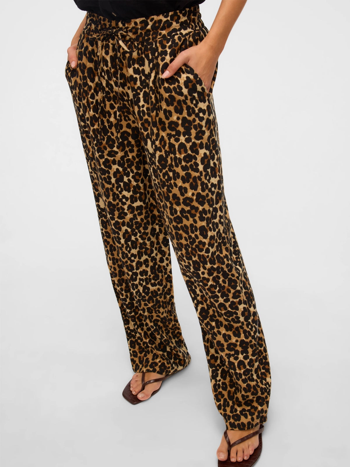 Vero Moda Wide Leg Linen Trousers Leopard