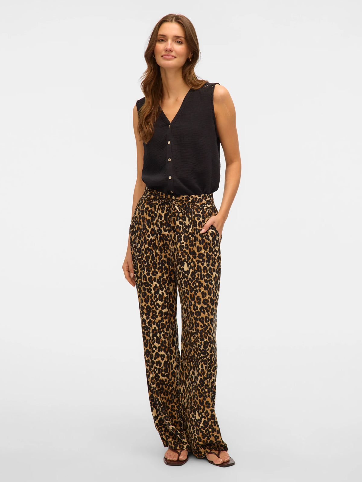 Vero Moda Wide Leg Linen Trousers Leopard