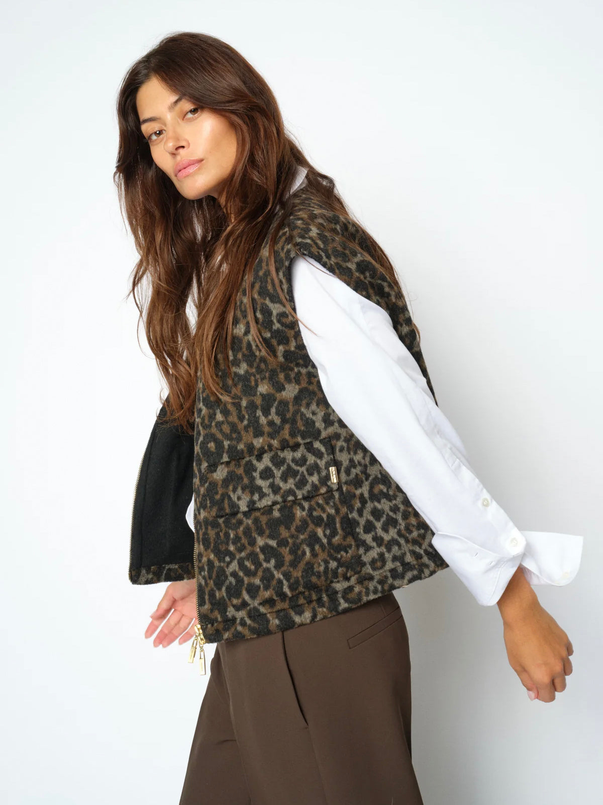 Mos Mosh Elise Leo Gilet In Black Leopard