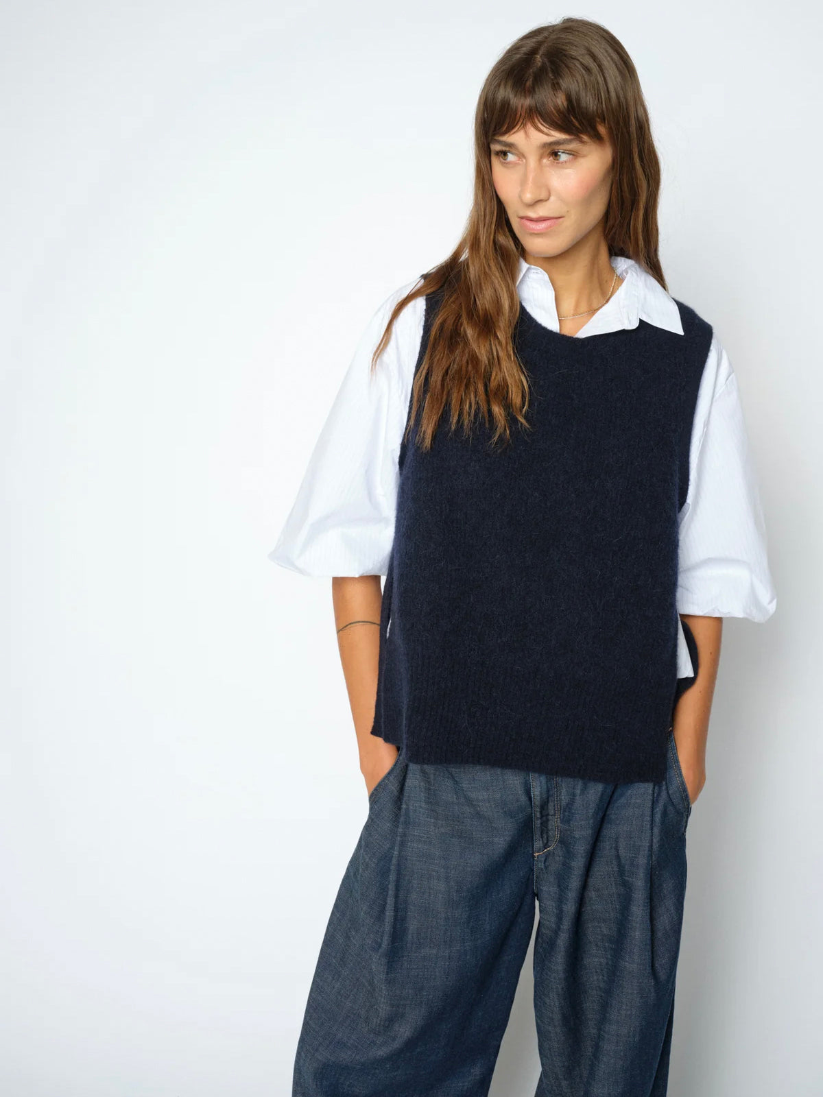Mos Mosh MMThora Tie Knitted Waistcoat Salute Navy
