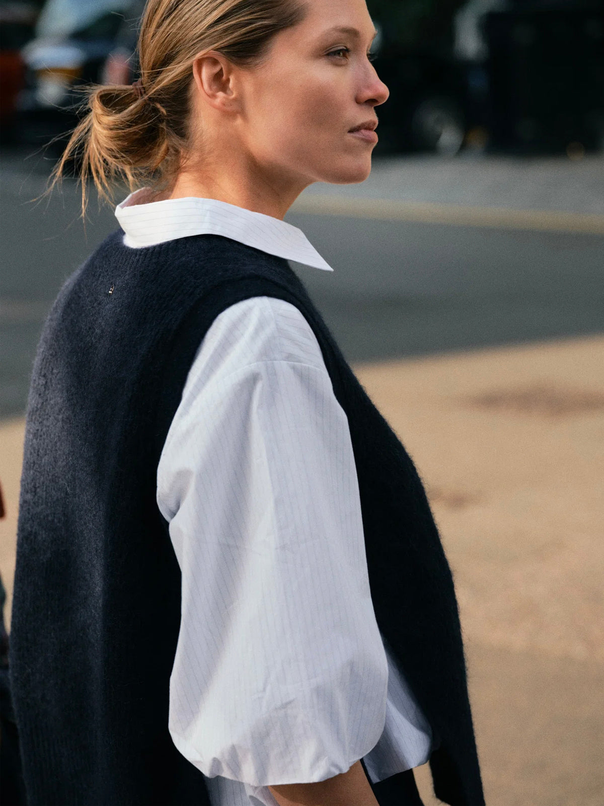 Mos Mosh MMThora Tie Knitted Waistcoat Salute Navy