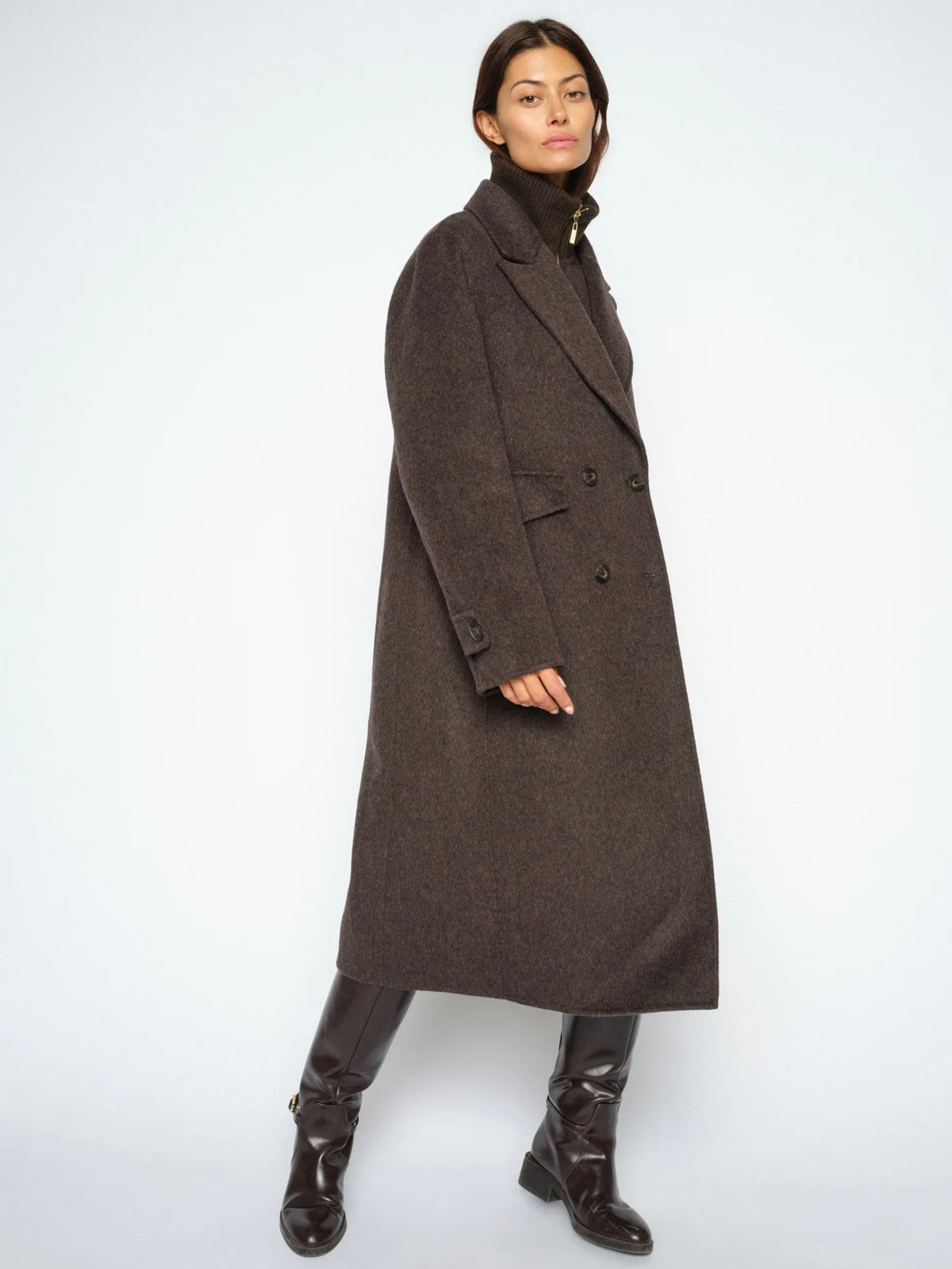 Mos Mosh MMAlva Loisa Mock Neck Coat Delicioso Brown