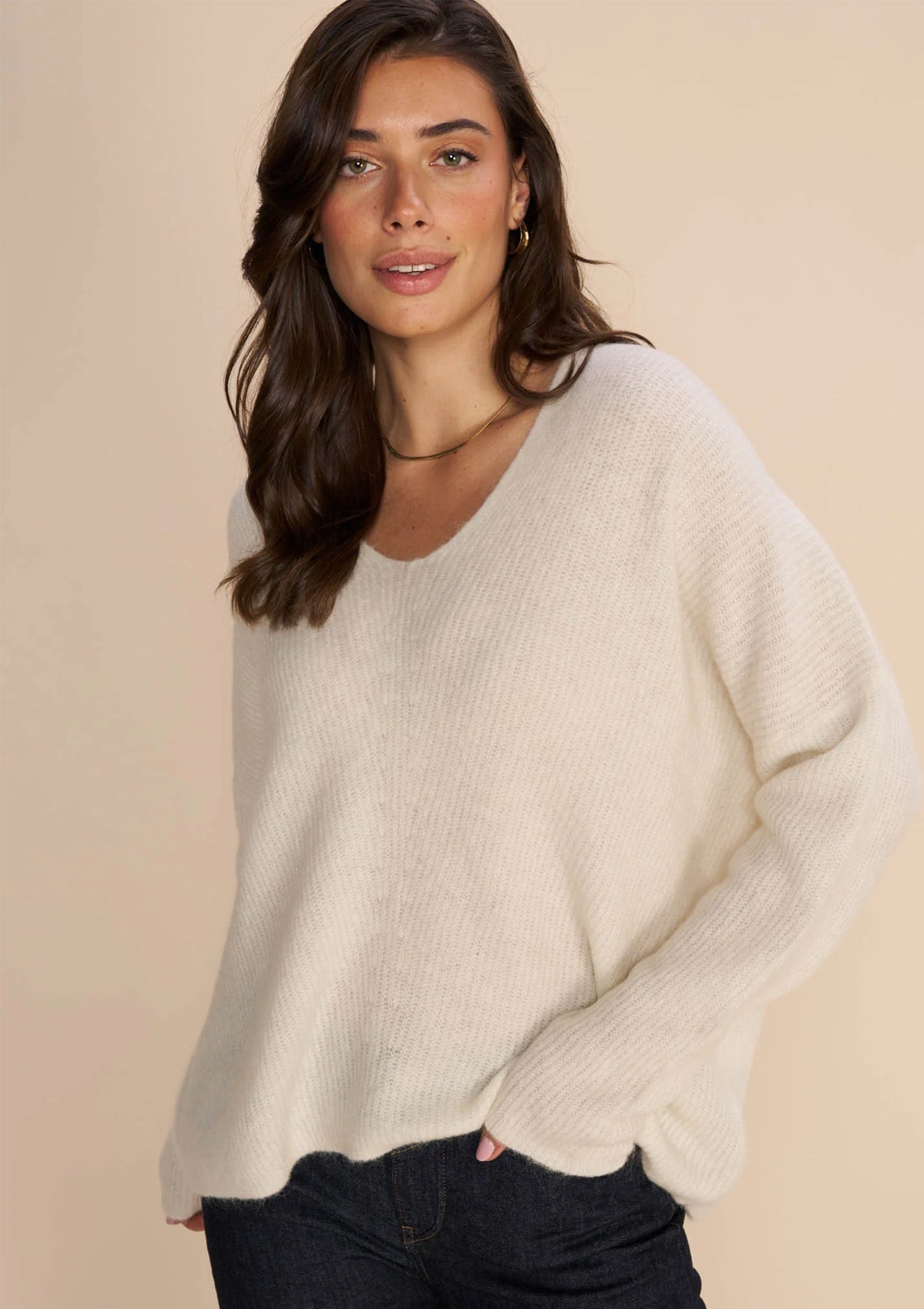 Mos Mosh Thora V-Neck Knit Ecru
