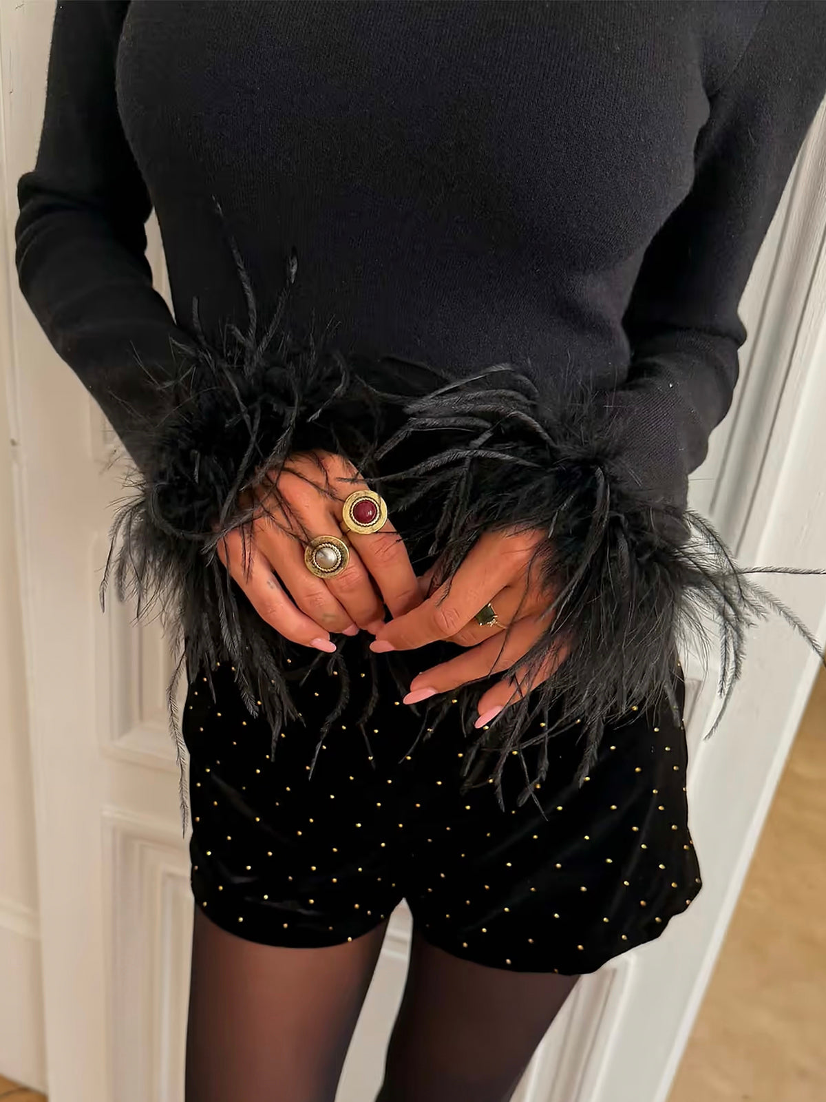 Never Fully Dressed Black Feather Bodysuit