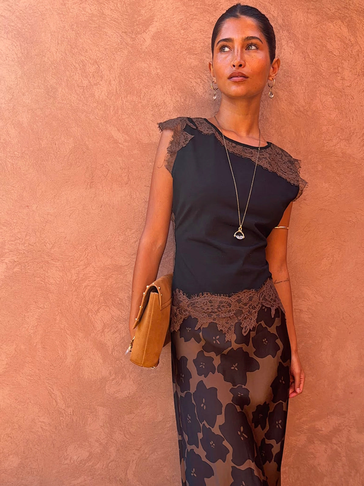 Never Fully Dressed Black & Chocolate Lace Jersey Top