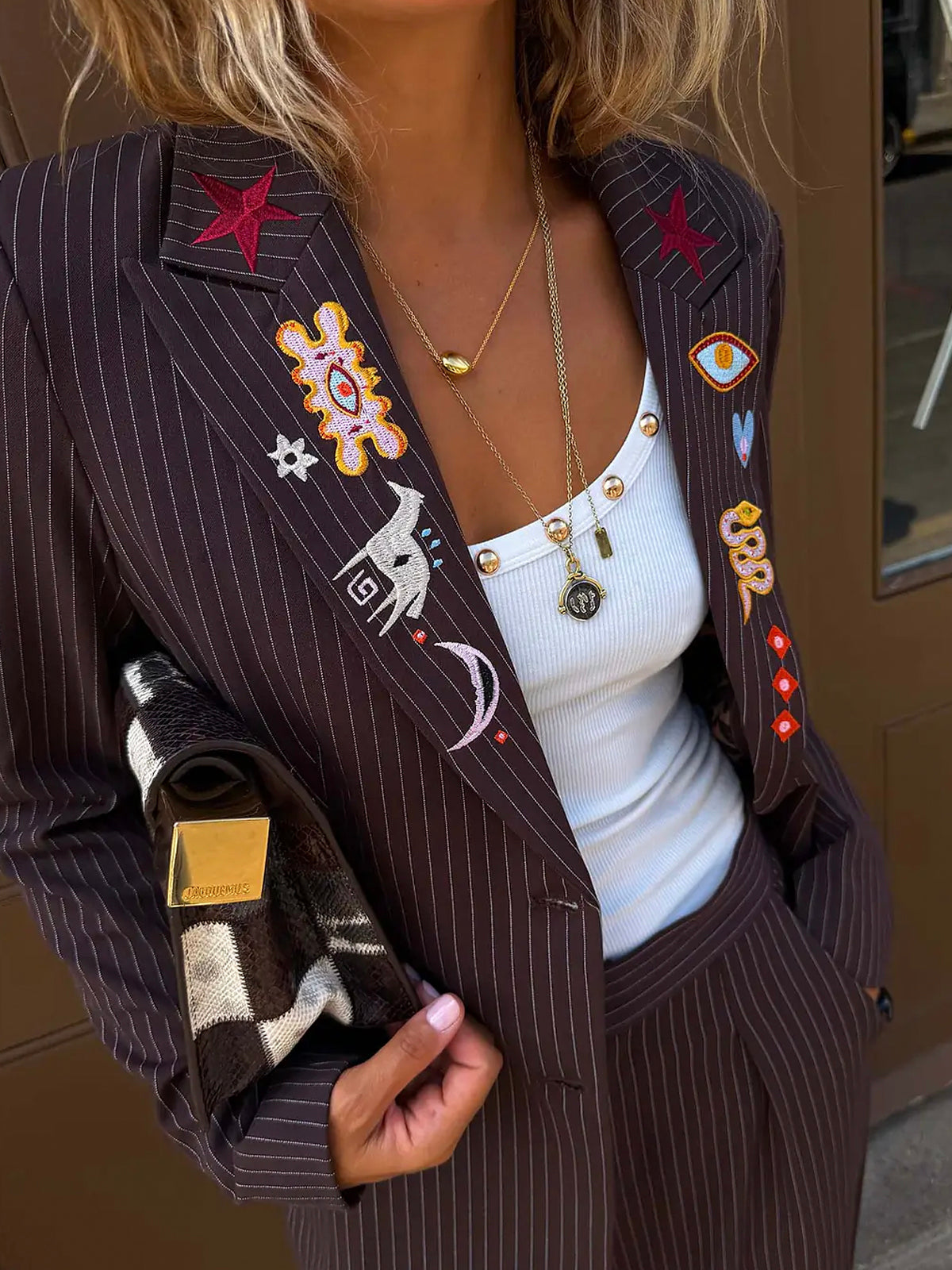 Never Fully Dressed Chocolate Taylor Pinstripe Blazer