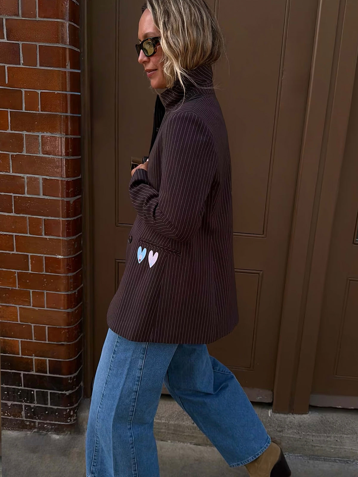 Never Fully Dressed Chocolate Taylor Pinstripe Blazer