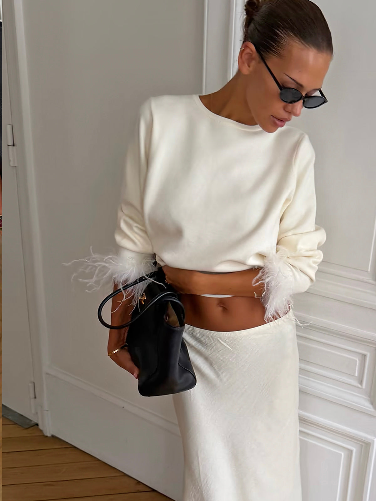 Never Fully Dressed Cream Feather Cuff Jumper