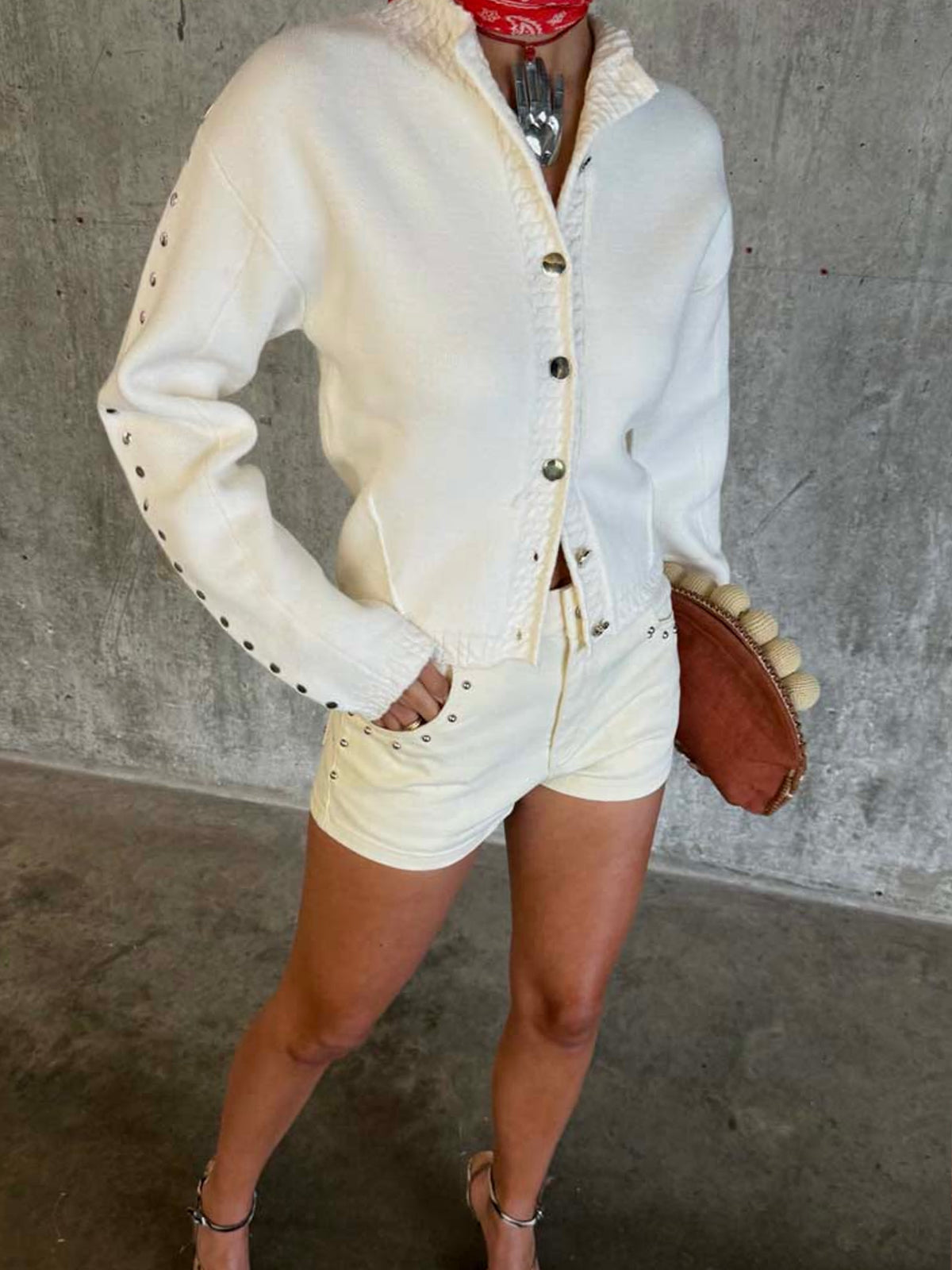 Never Fully Dressed Ecru Stud Cardi