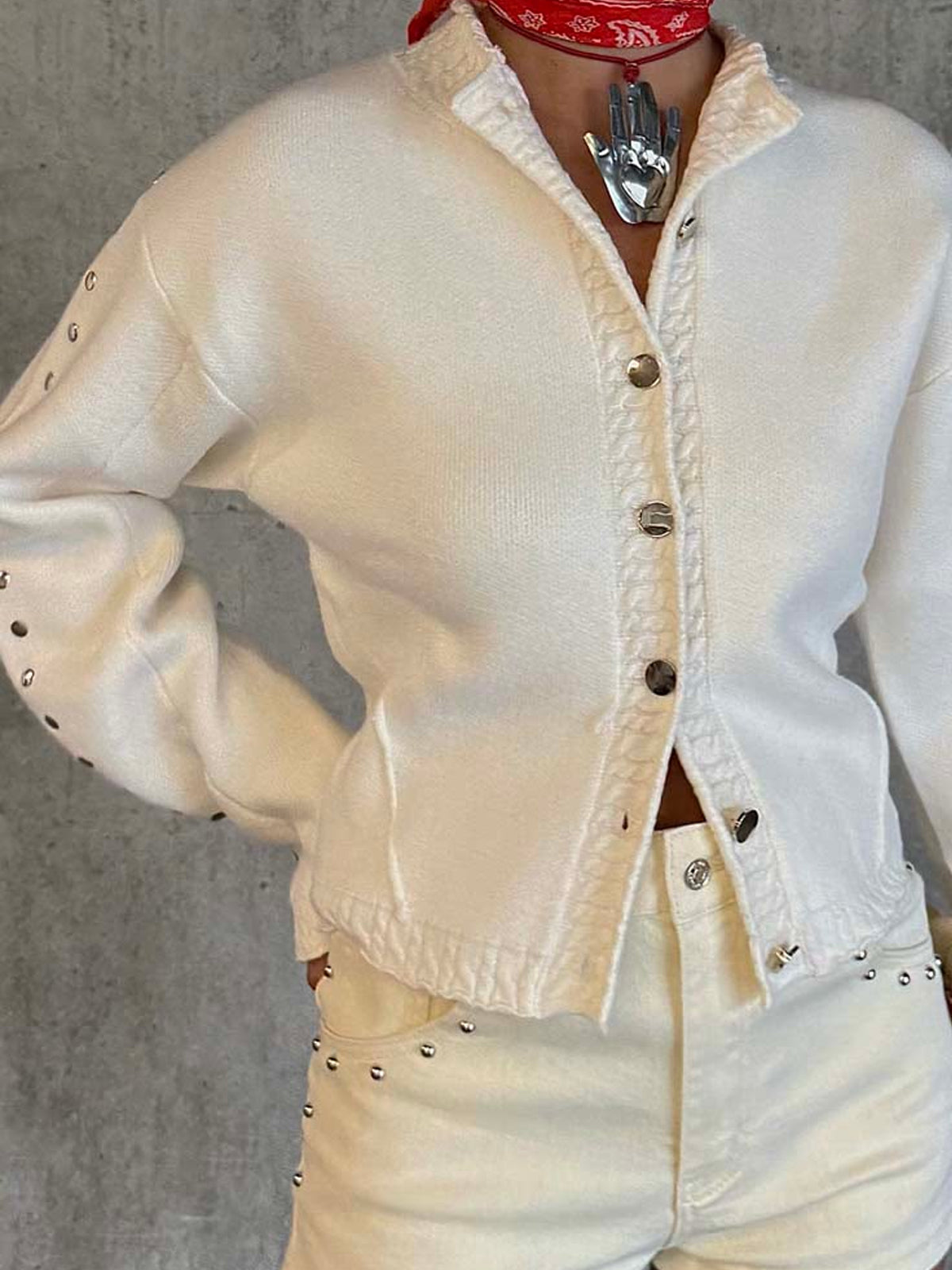 Never Fully Dressed Ecru Stud Cardi