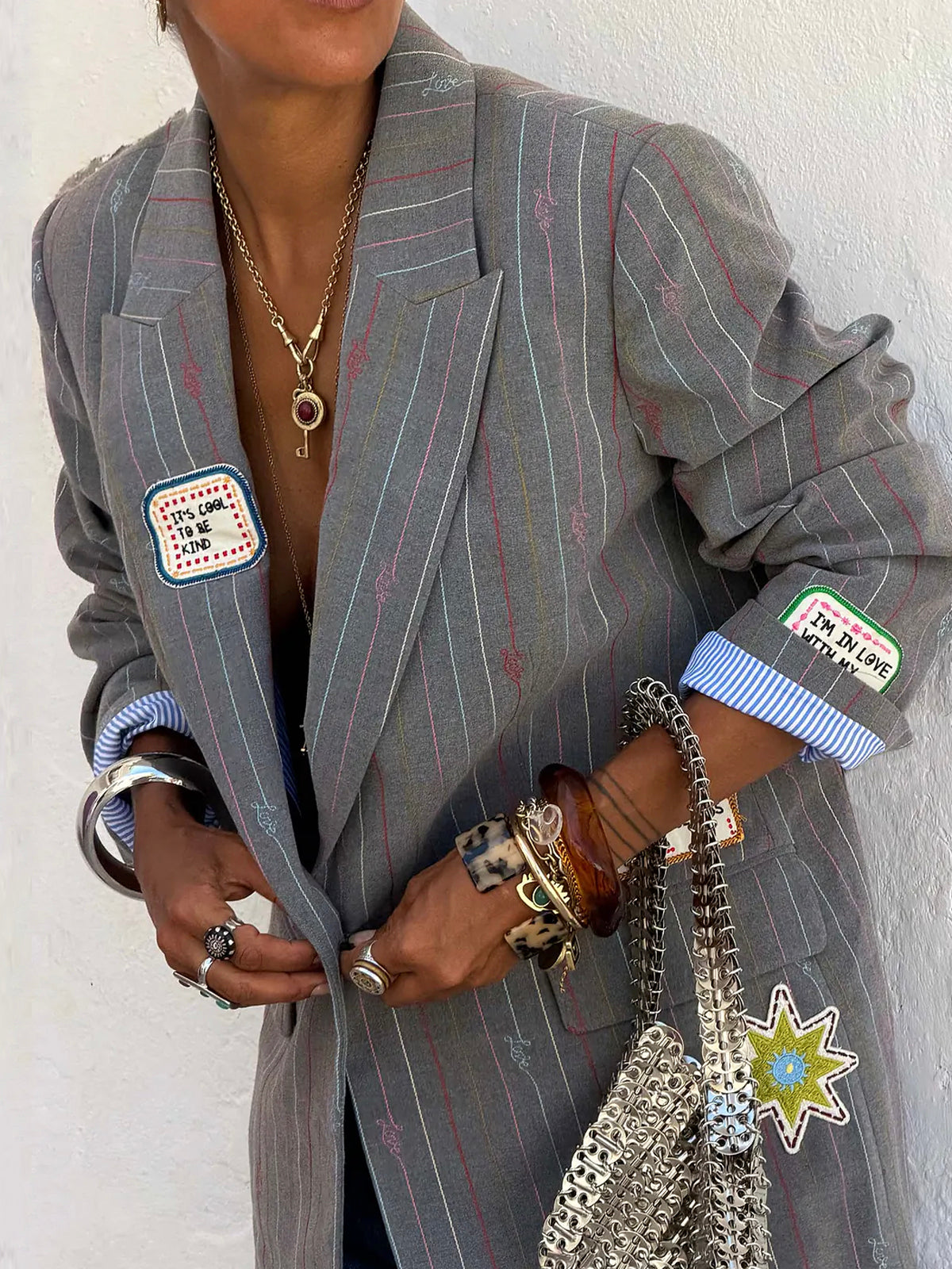 Never Fully Dressed Grey Love Pinstripe Blazer