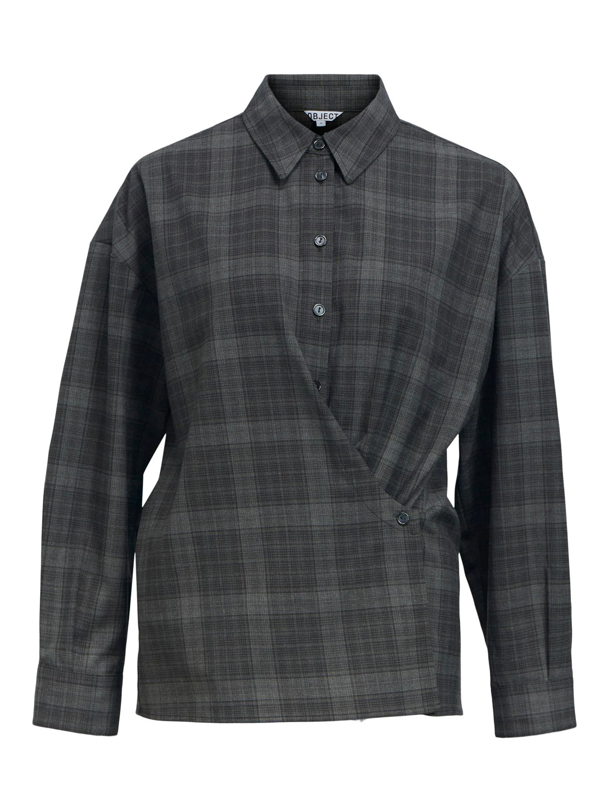 Wrap Front Checked Shirt Grey