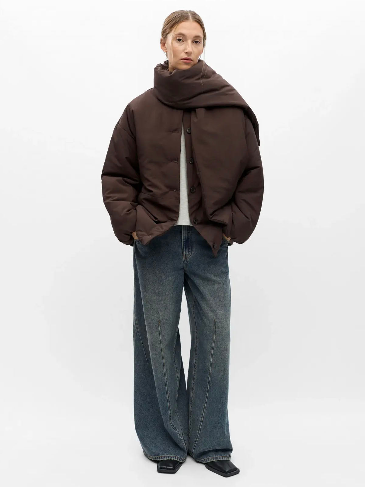 Gemmini Scarf Jacket Seal Brown