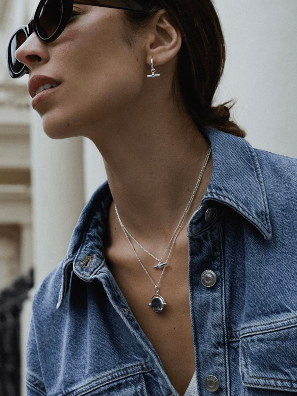 Luxe Linear T-Bar Drop Necklace Silver
