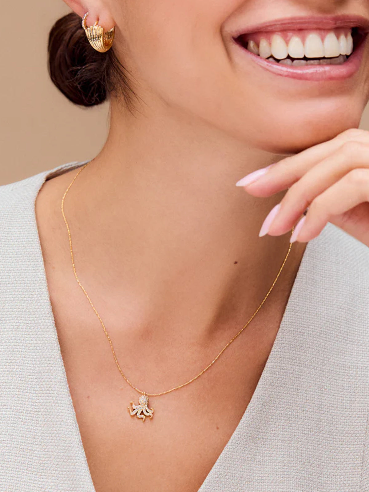 Orelia Pave Octopus Charm Necklace