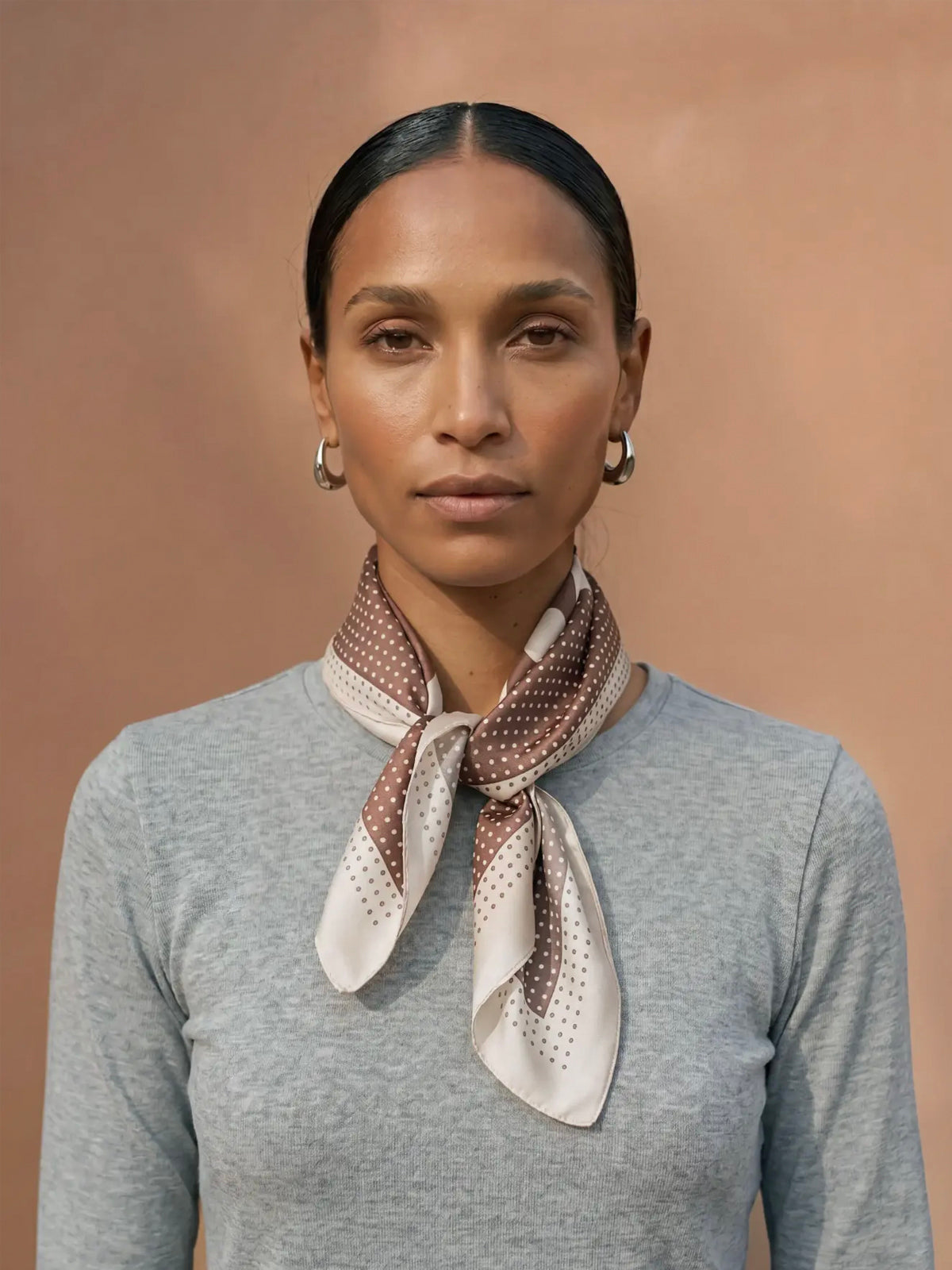 Zela Brown Polkadot Square Scarf