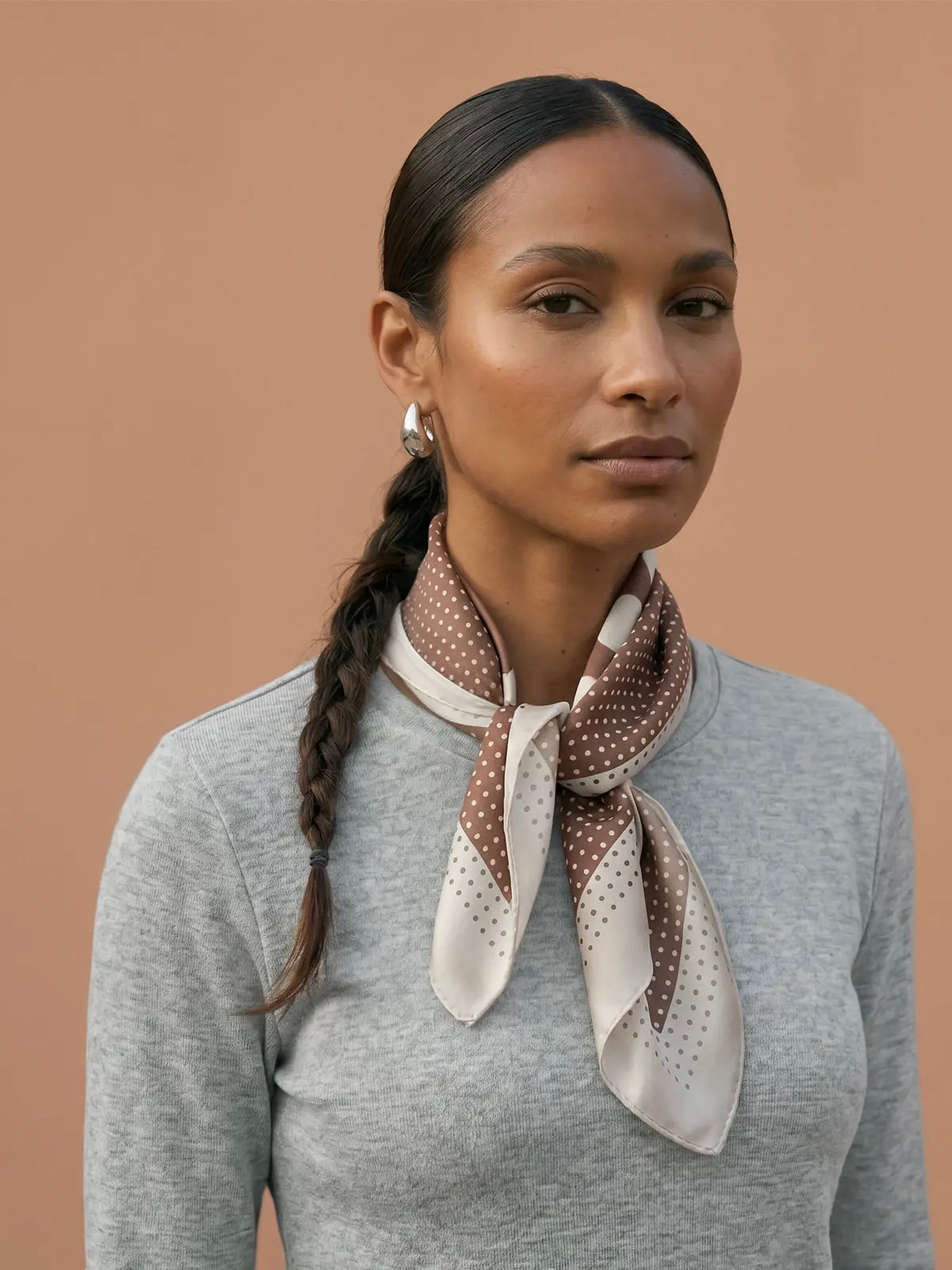Zela Brown Polkadot Square Scarf