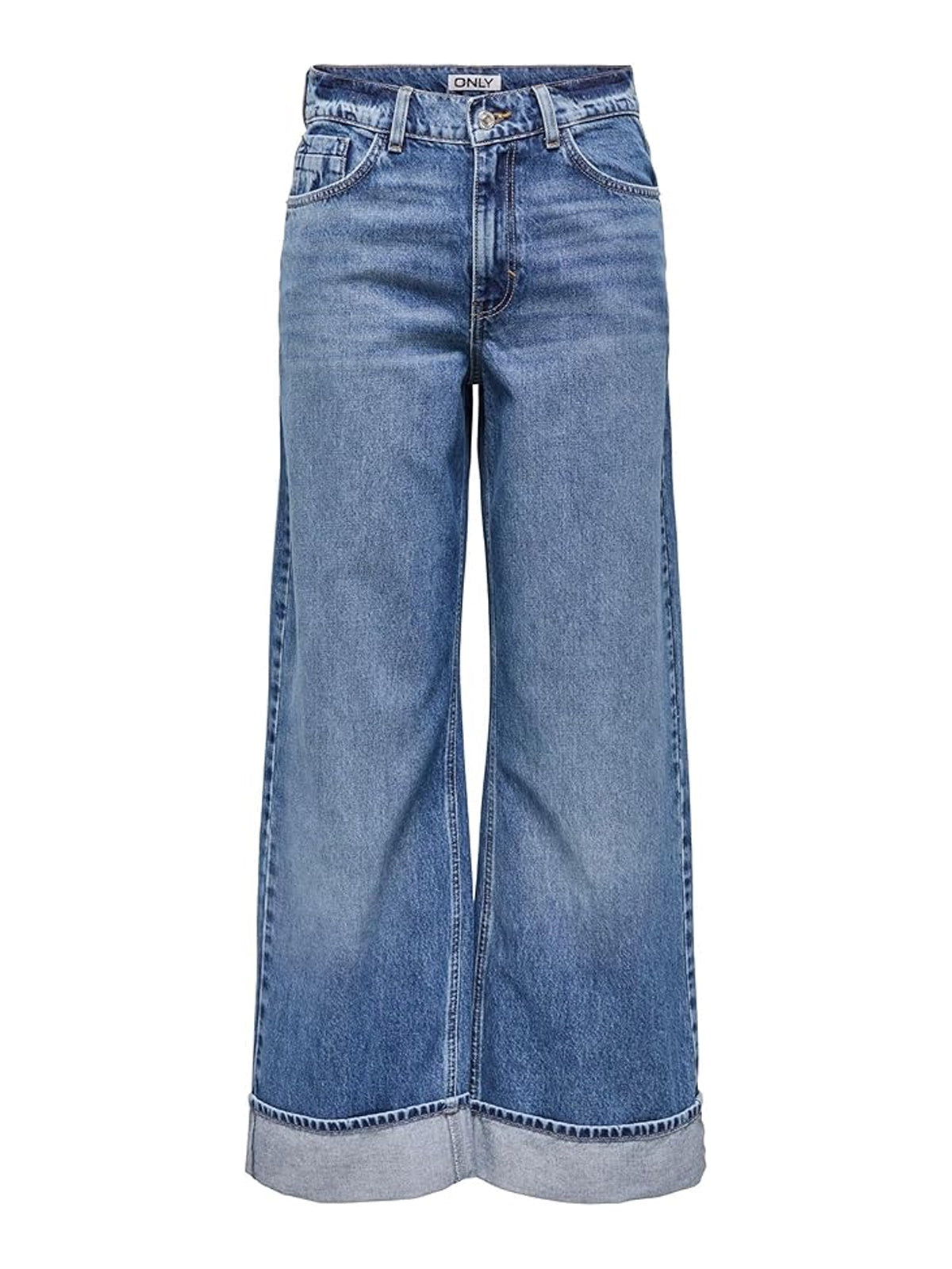 Only High Waist Wide Fold Up Denims