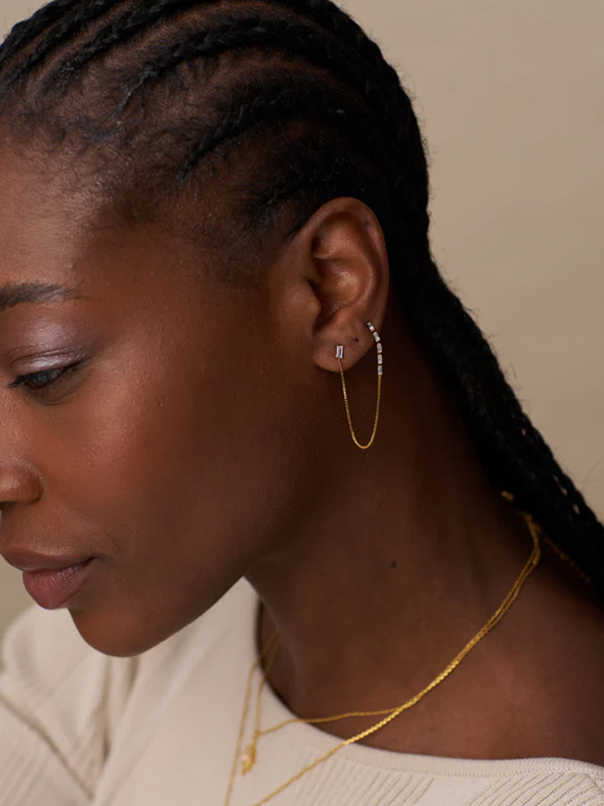 Orelia Baguette Fine Chain Link Earring