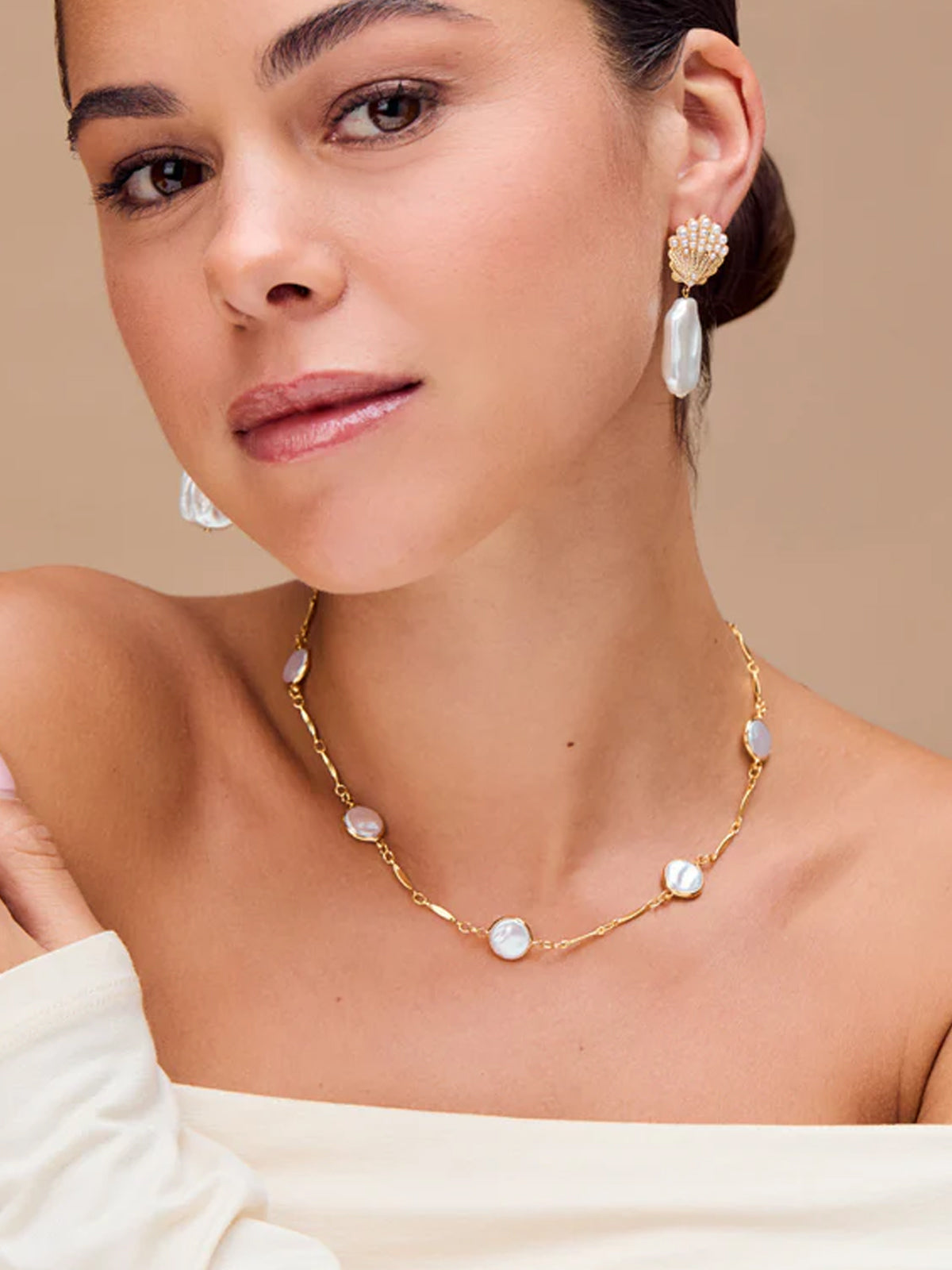 Orelia Coin Pearl Stationed Chain Necklace
