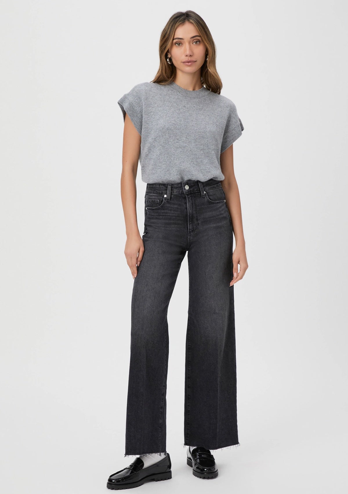 Paige Anessa 31 Inch Raw Hem Jeans Viper Black Distressed