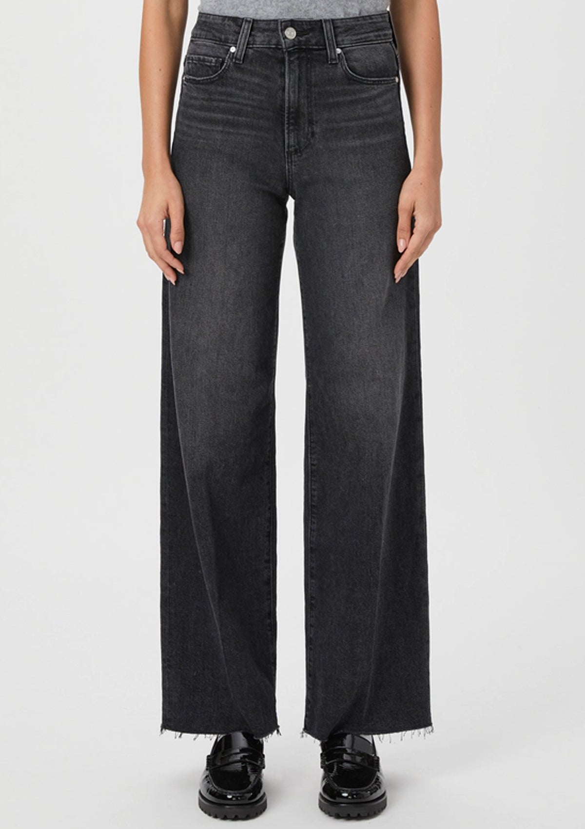Paige Anessa 31 Inch Raw Hem Jeans Viper Black Distressed