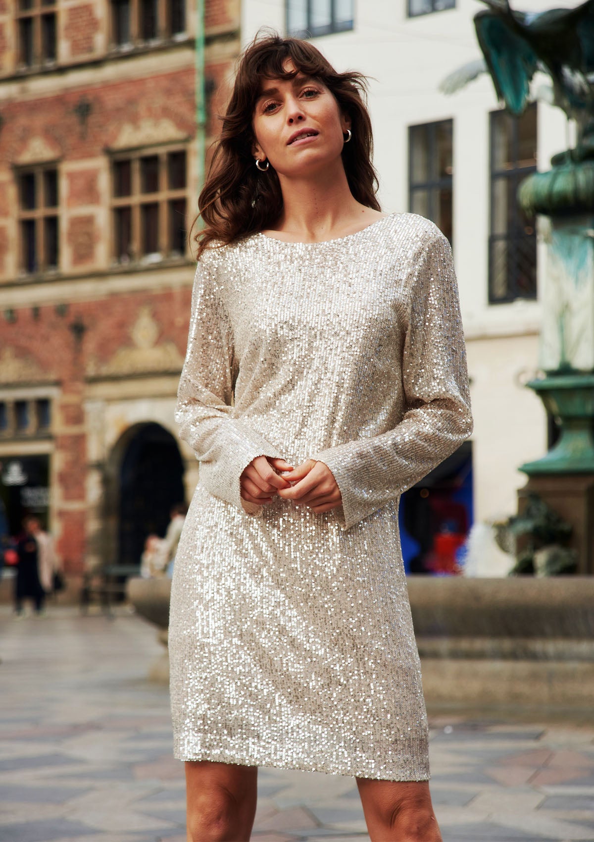 Part Two Darleen Silver Sequin Long Sleeve Dress