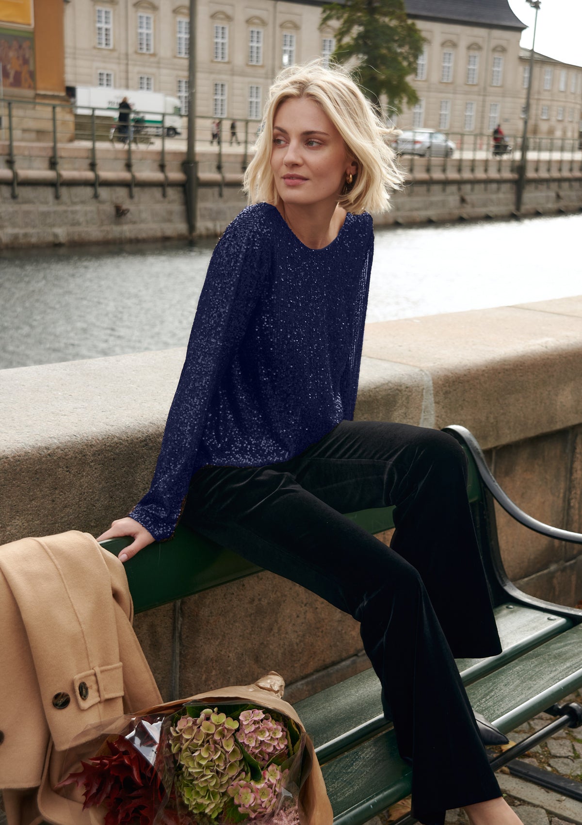 Part Two Sequin Blouse Navy Midnight Sail