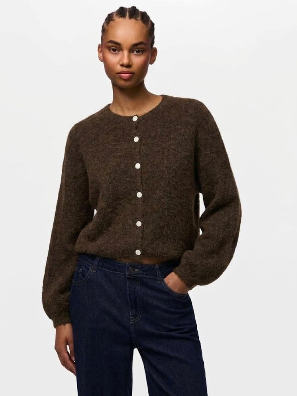 Pieces Allie Knitted Cardigan Hot Fudge