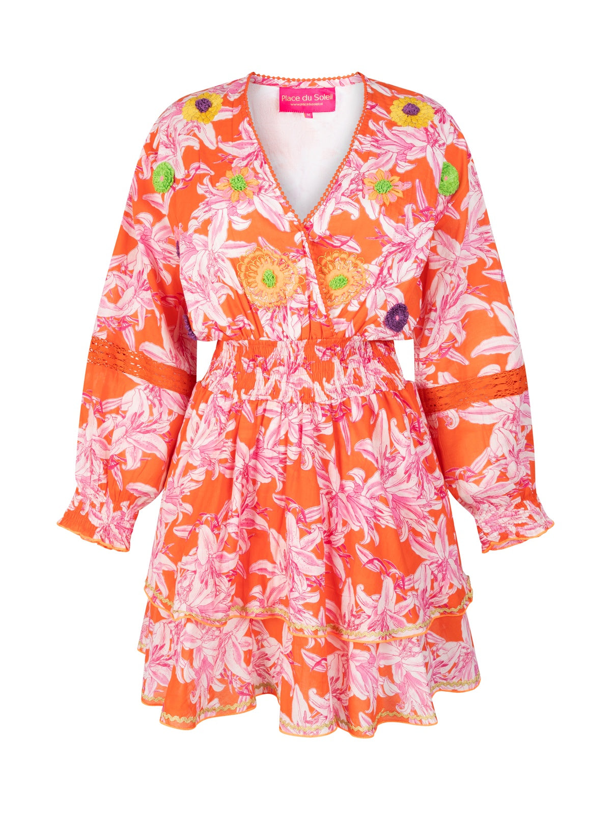 Place Du Soleil Orange White Lillies Short Dress