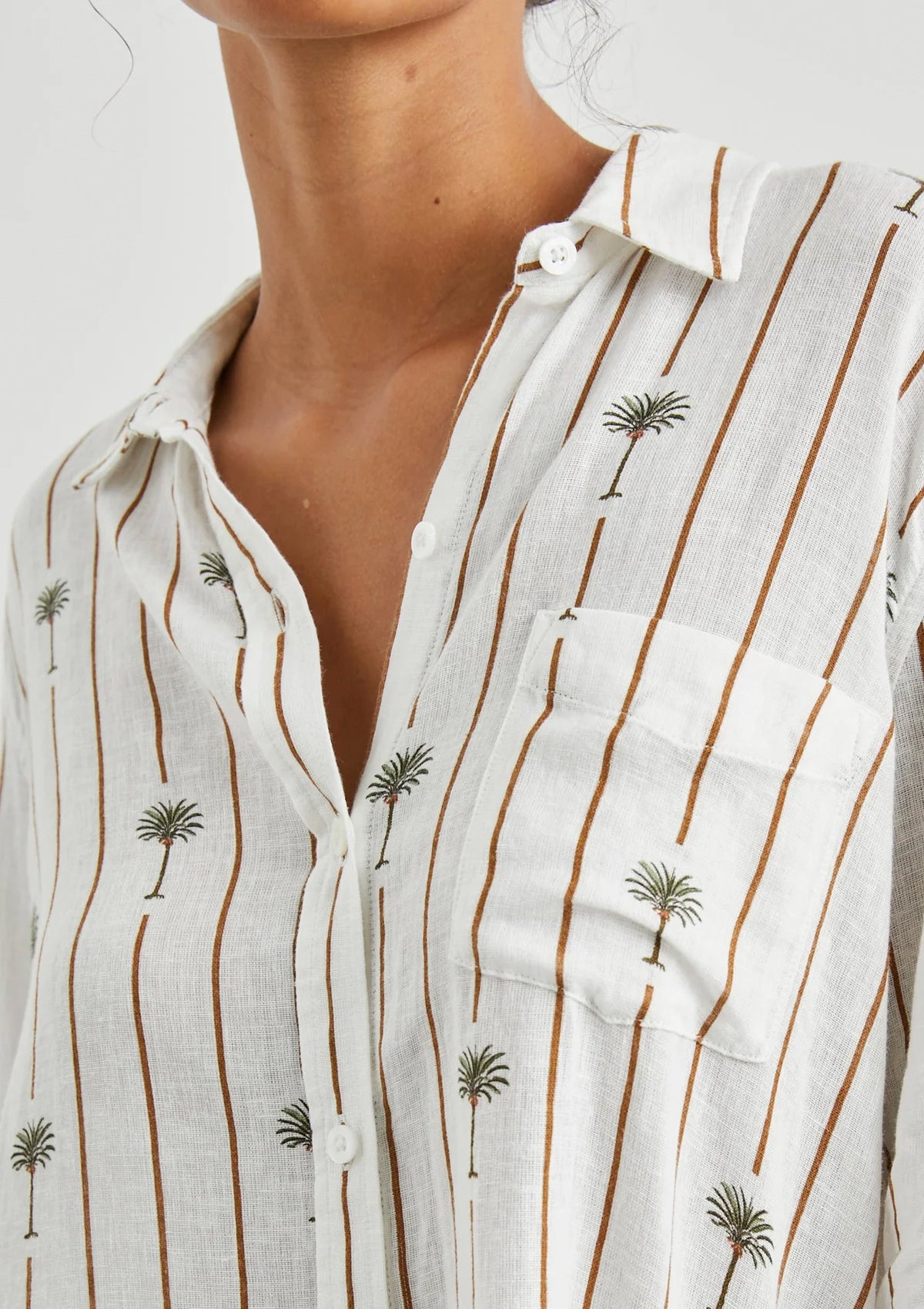 Rails Charli Stripe Palm Shirt White