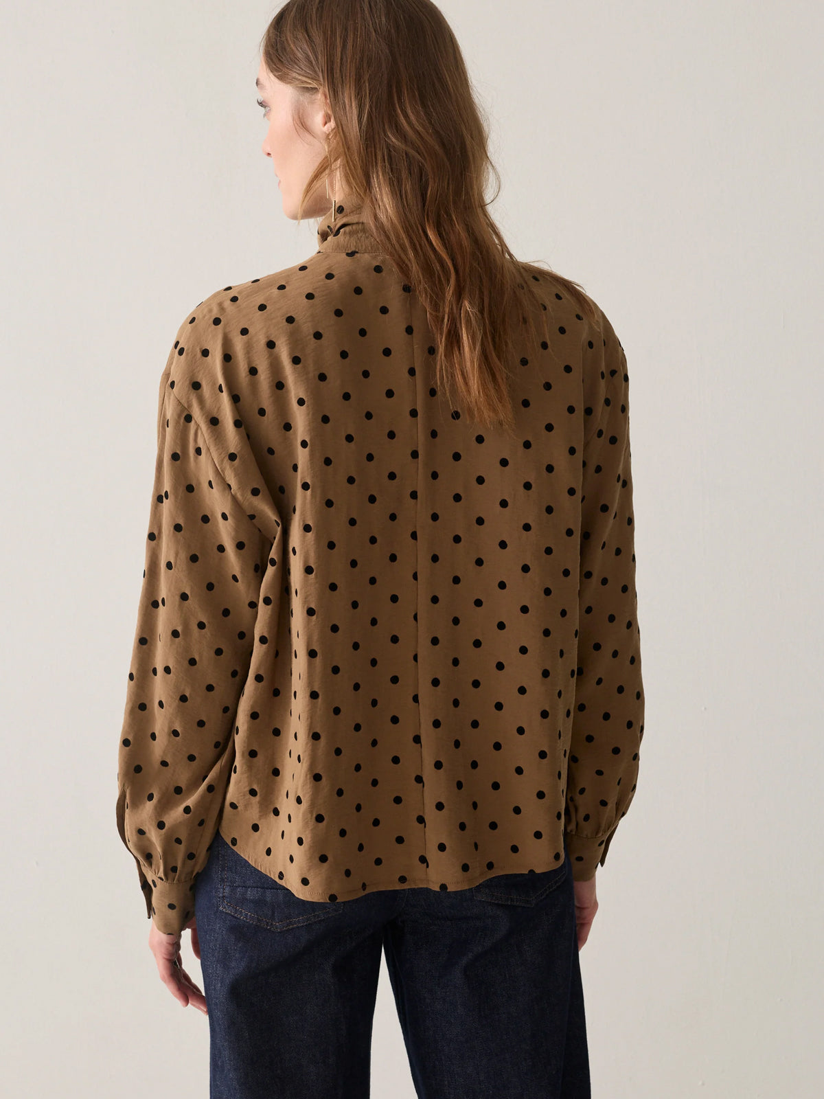 Summum Boxy Top With Flock Polka Dot Print Brown