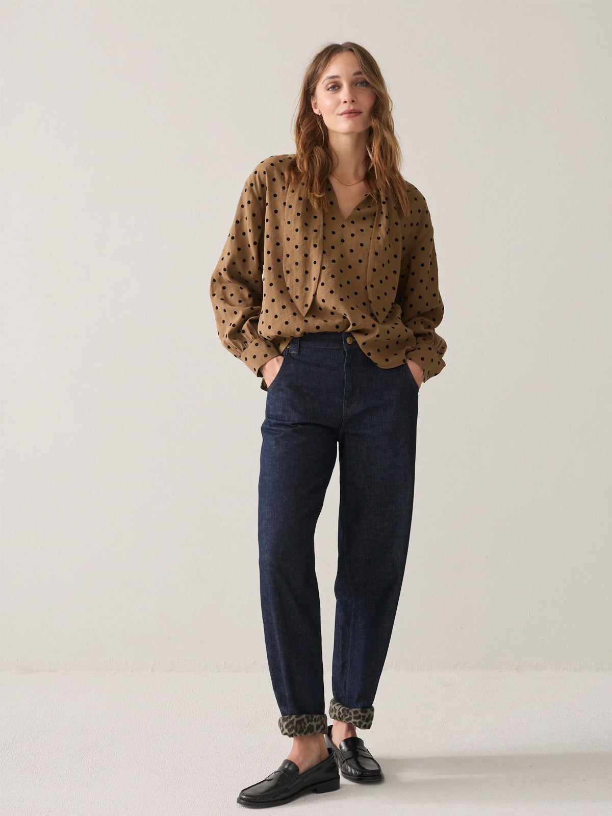 Summum Boxy Top With Flock Polka Dot Print Brown