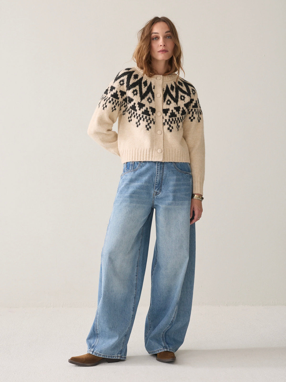 Summum Fair Isle Knit Cardigan Creme