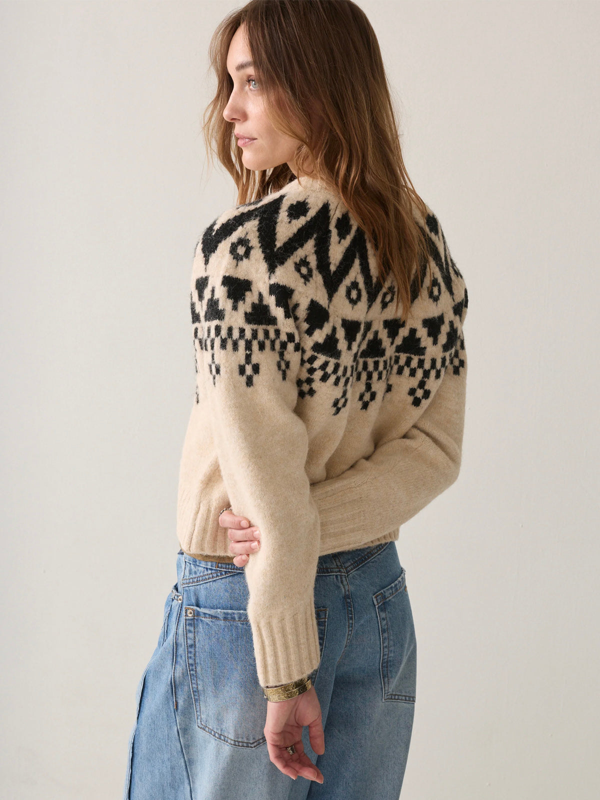 Summum Fair Isle Knit Cardigan Creme