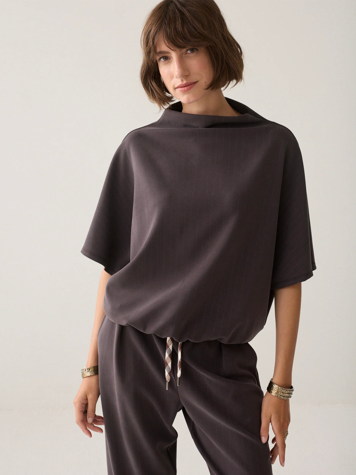 Summum Pinstripe Scuba Top Brown