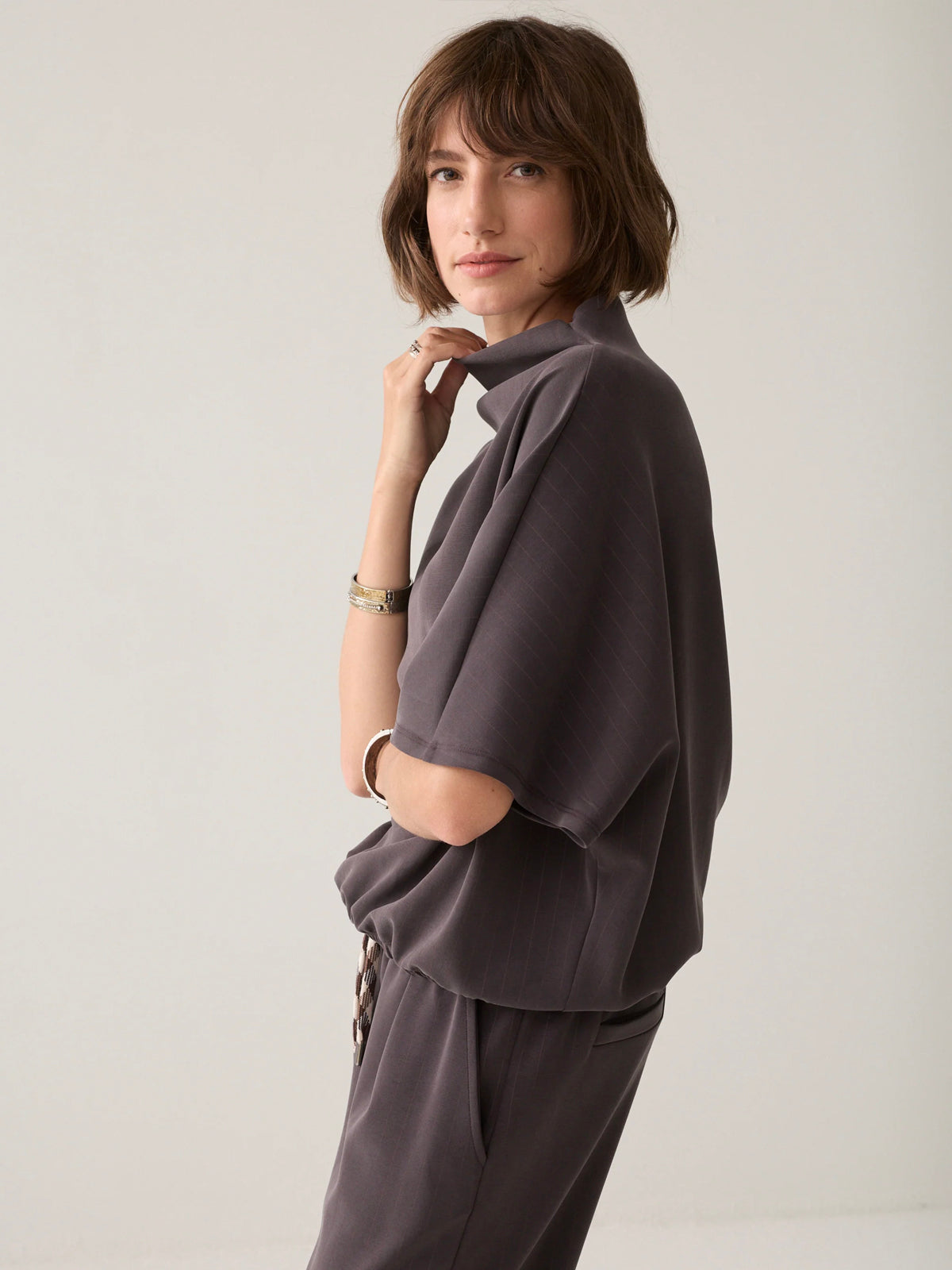 Summum Pinstripe Scuba Top Brown