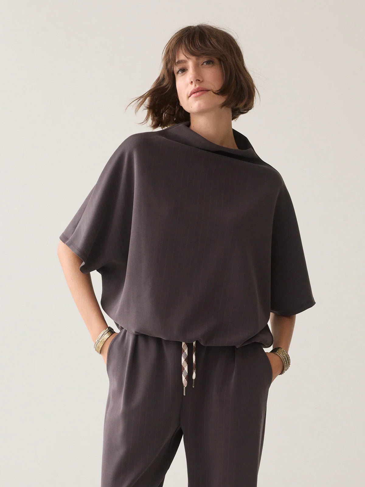 Summum Pinstripe Scuba Top Brown
