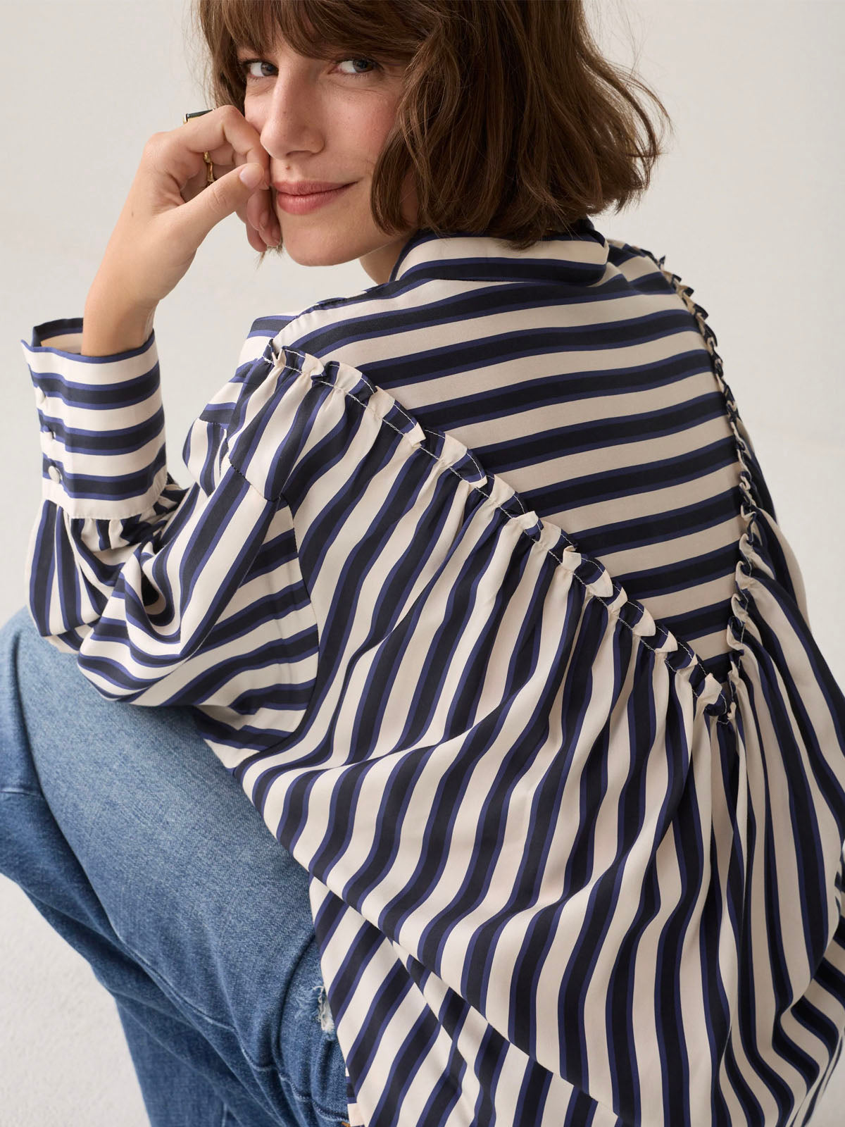 Summum Satin Striped Blouse Blue