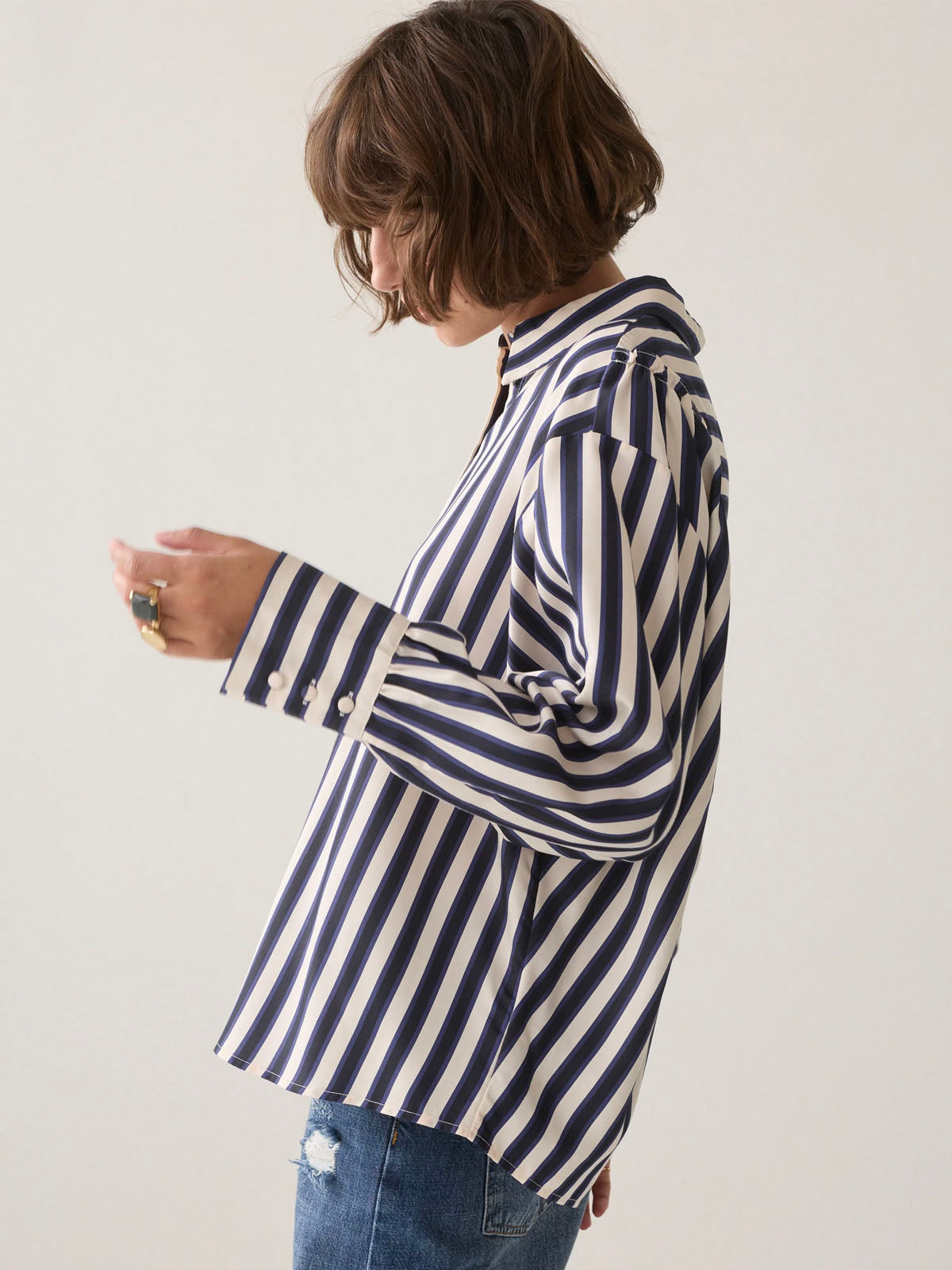 Summum Satin Striped Blouse Blue