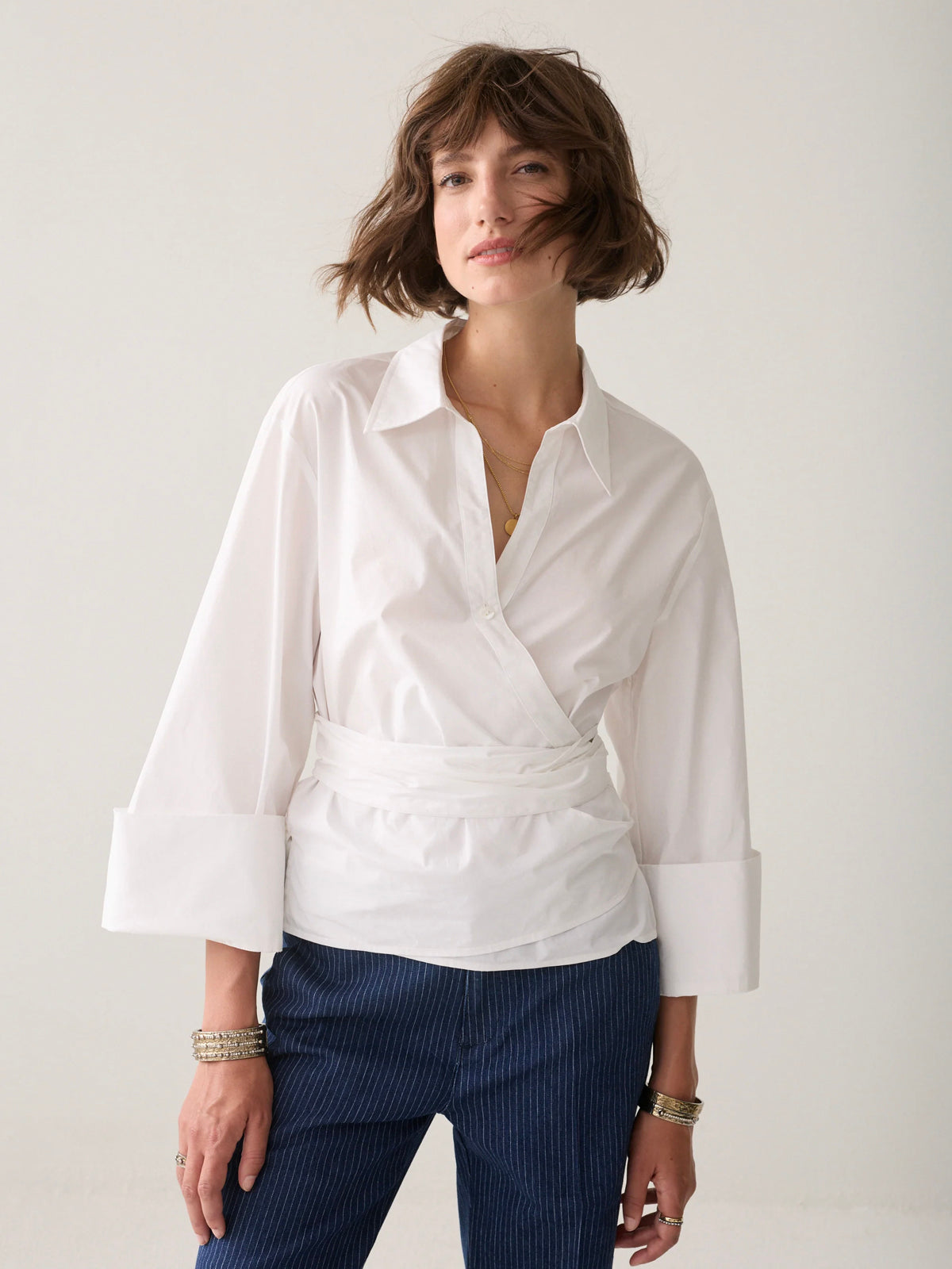 Summum Wrap Blouse In Crispy Poplin White