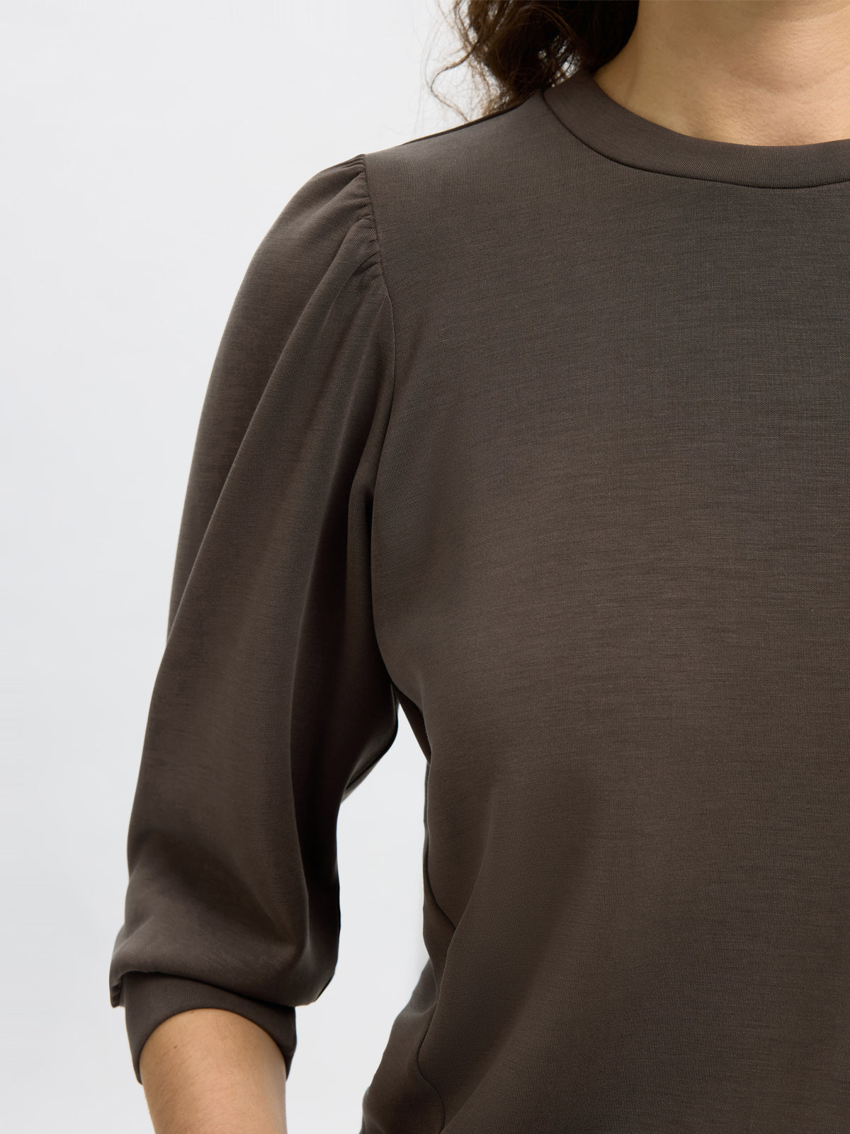 Selected Femme 3/4 Sweat Top Delicioso Chocolate