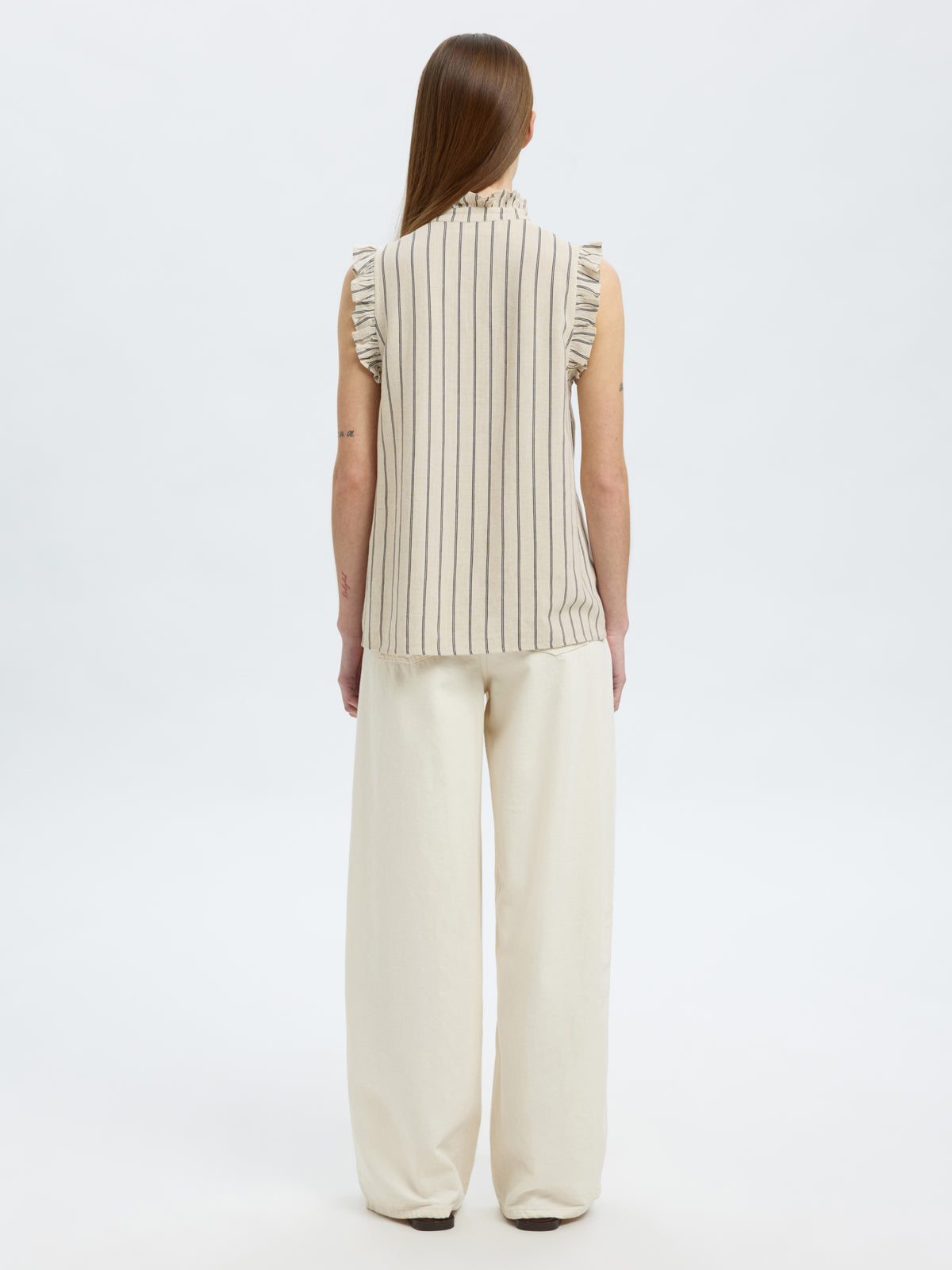 Selected Femme Ruffle Detail Top Stripe