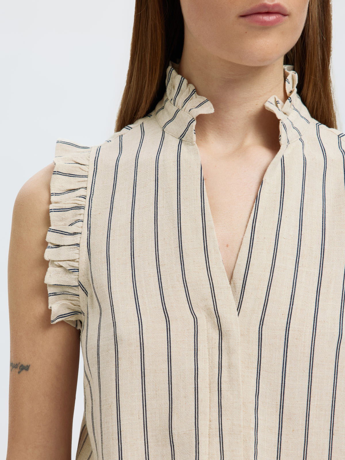 Selected Femme Ruffle Detail Top Stripe