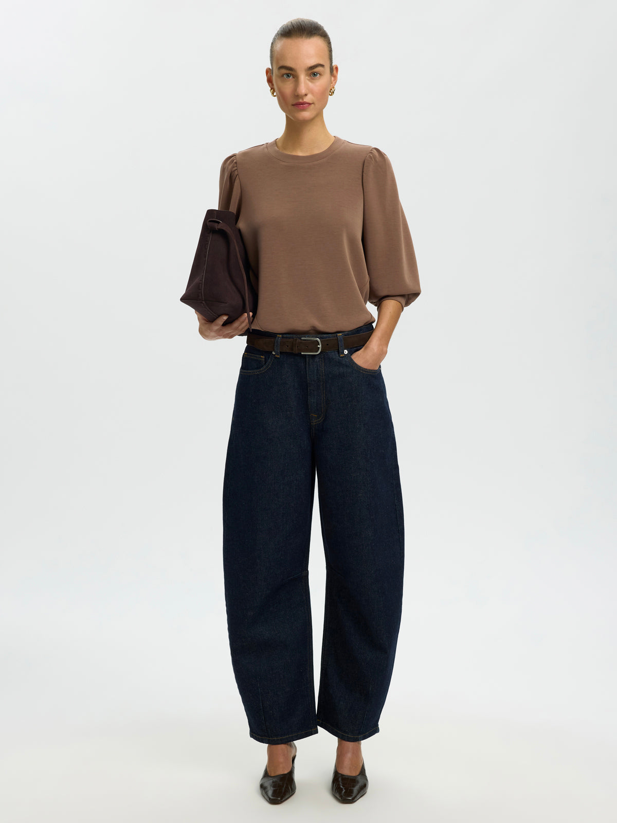 Selected Femme 3/4 Sweat Top Chocolate